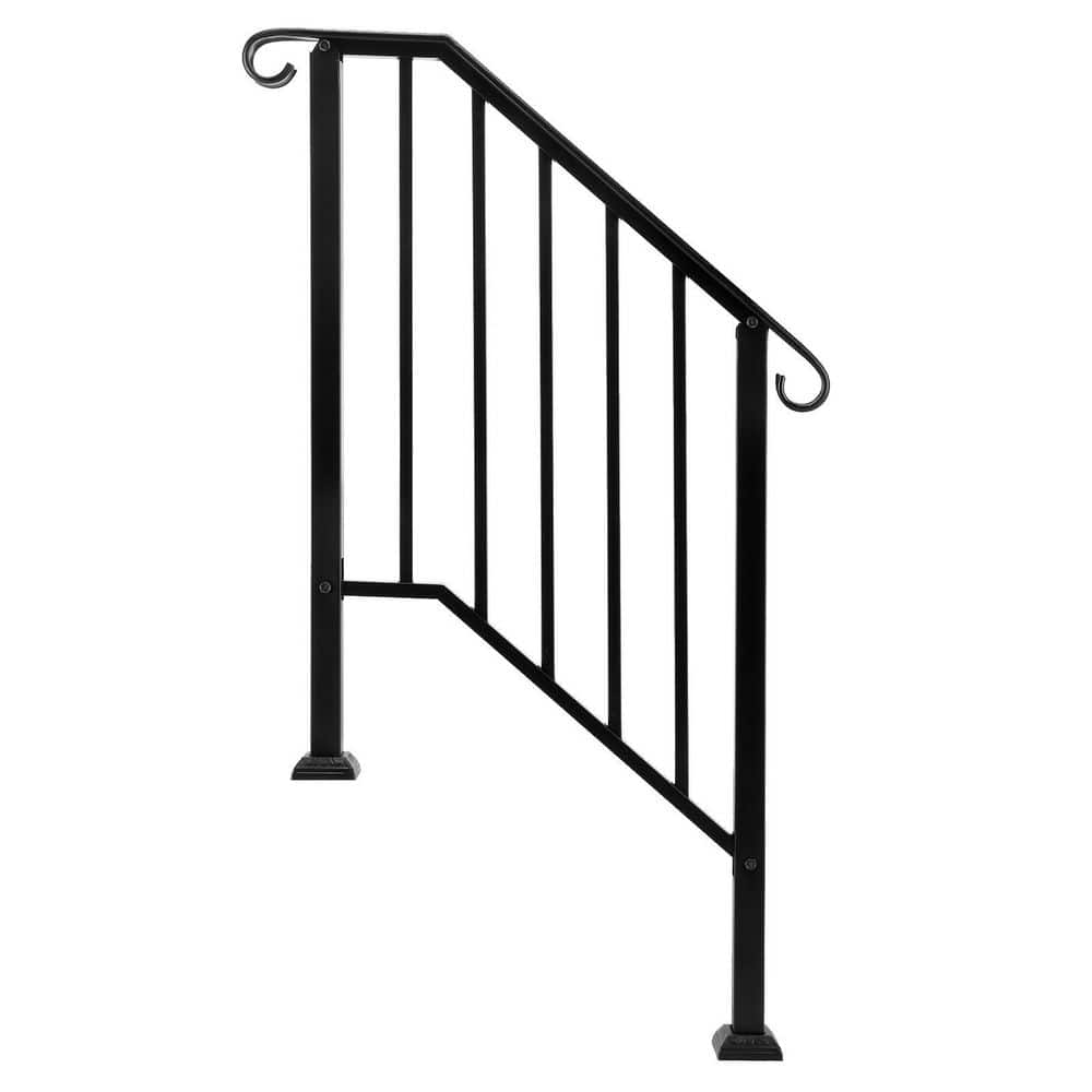 Matte Black 2-Step Wrought Iron Handrail with Stainless Steel Mounts