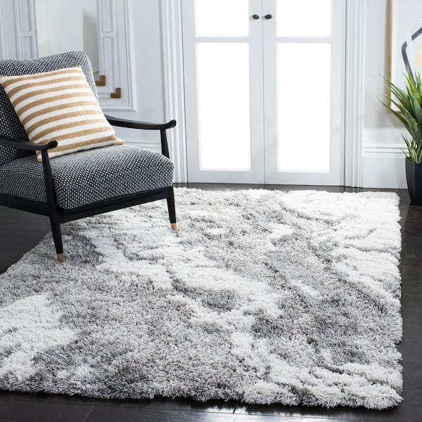 Horizon Shag 6 ft. x 8 ft. Gray/Ivory Abstract Marble Area Rug