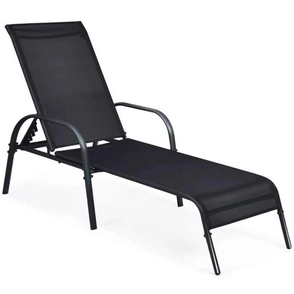 Adjustable Patio Lounge Chair Folding Lounge Chair with Backrest, Adjustable Tilt Armrests, Black price history on PriceWatchPro