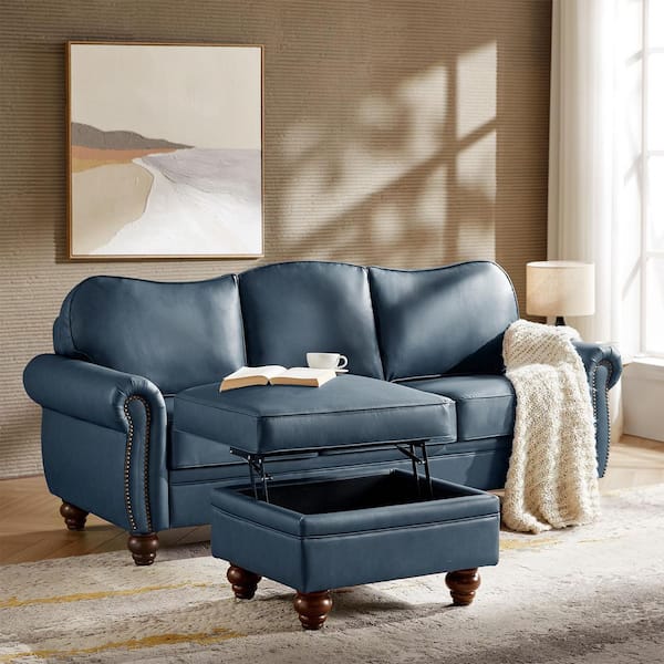 Andres Transitional Style 2-Piece Navy PU Leather Living Room Set