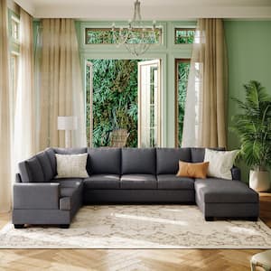 138 in. W Square Arm Velvet U Shaped 4-piece Free combination Modular Sectional Sofa with Ottoman in Green