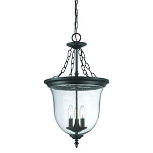 Belle Collection 3-Light Matte Black Outdoor Hanging Lantern Light Fixture