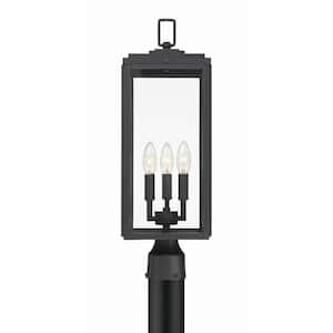 Byron 3-Light Black Matte Steel Hardwired Outdoor Weather Resistant Post Light with Clear Glass with No Bulbs Included
