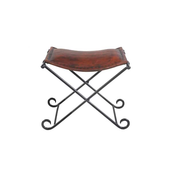 Unbranded Leather Brown Industrial Accent Stool with Iron Legs