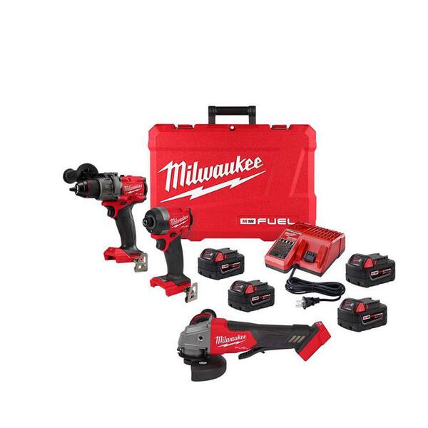 Milwaukee M18 FUEL 18-Volt Lithium-Ion Brushless Cordless Hammer  Drill/Impact Combo Kit w/4 1/2 in. Grinder 3-Tool & (4) Batteries  3697-22-2880-20-48-11-1850-48-11-1850 - The Home Depot