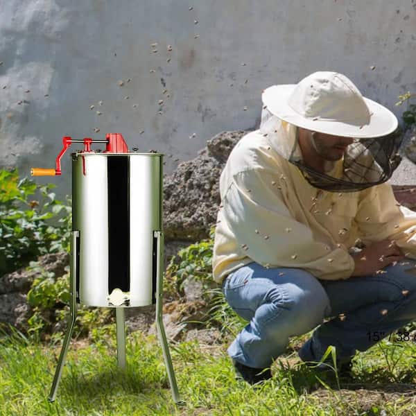 3 Frames Manual Honey Spinner Extractor, Stainless Steel Beekeeping Extraction, Honeycomb Drum Spinner with Stand