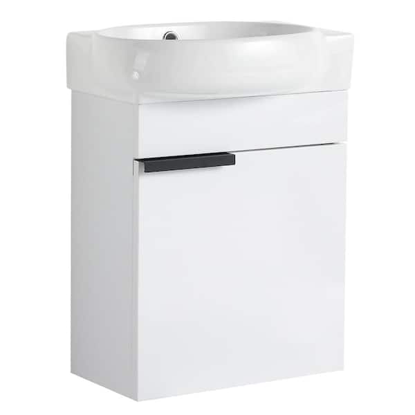 15.06 in. W x 8.06 in. D x 17.69 in. H Single Sink Wall Mounted Bath Vanity in Gloss White with White Ceramic Top