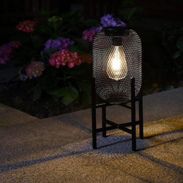 Glitzhome 14.25 in. H Solar Powered Outdoor Lantern with Stand in 2023300018 The Home Depot