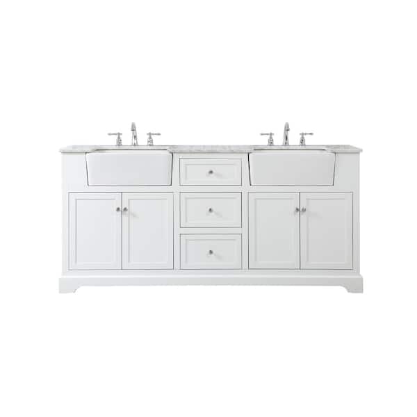 Unbranded Simply Living 72 in. W x 22 in. D x 34.75 in. H Bath Vanity in White with Carrara White Marble Top