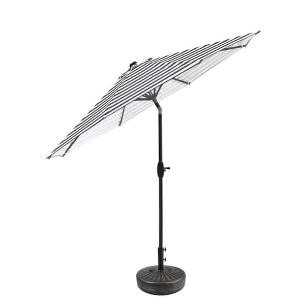 WESTIN OUTDOOR Peyton 9 ft. Market Patio Umbrella in Gray and White with Bronze Round Base