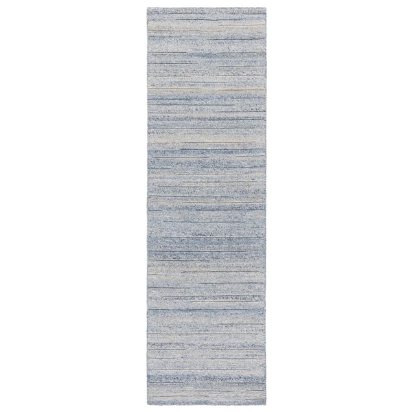 Natura 2 ft. x 8 ft. Blue Striped Distressed Runner Rug