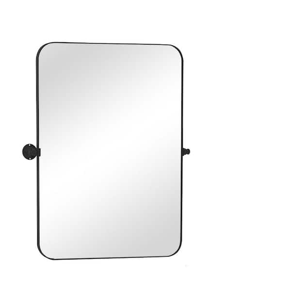 Unbranded Black 23 in W x 32 in. H Iron Rounded Rectangular Mirror Wall Mirror for Living Room(Pack of 2)
