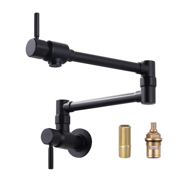 IVIGA Brass Wall Mounted Pot Filler with Double Handle Folding Kitchen Sink Faucet in Matte Black