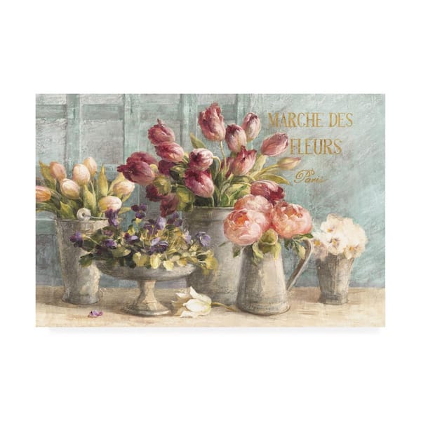 Trademark Fine Art Marche Des Fleurs Blue Gold by Danhui Nai Floater Frame Nature Wall Art 16 in. x 24 in.