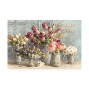 Marche Des Fleurs Blue Gold by Danhui Nai Floater Frame Nature Wall Art 30 in. x 47 in.