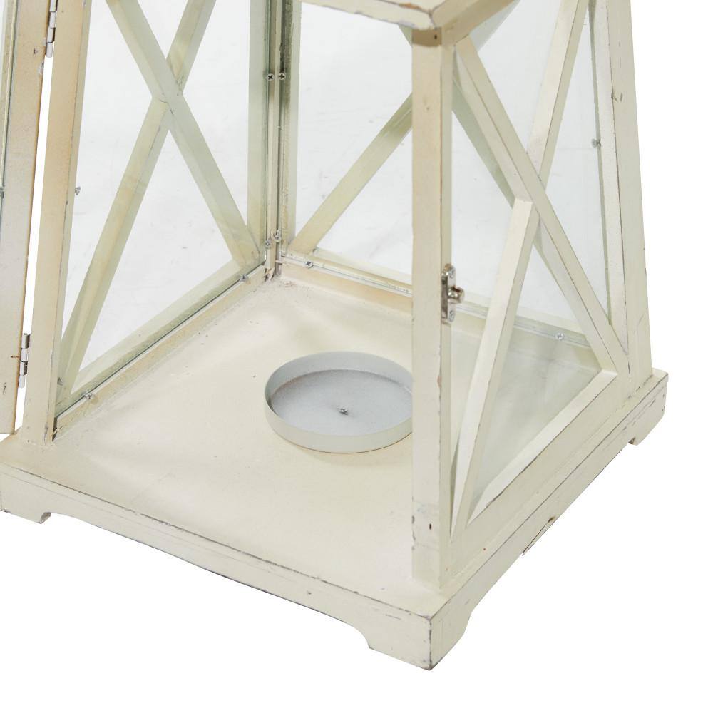 Set of 2 White Wood and Glass Hanging Candle Lanterns