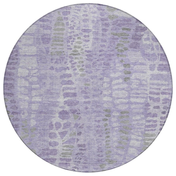 Chantille Machine Washable Indoor/Outdoor Abstract ACN2382 Purple 8 ft. x 8 ft. Round Rug