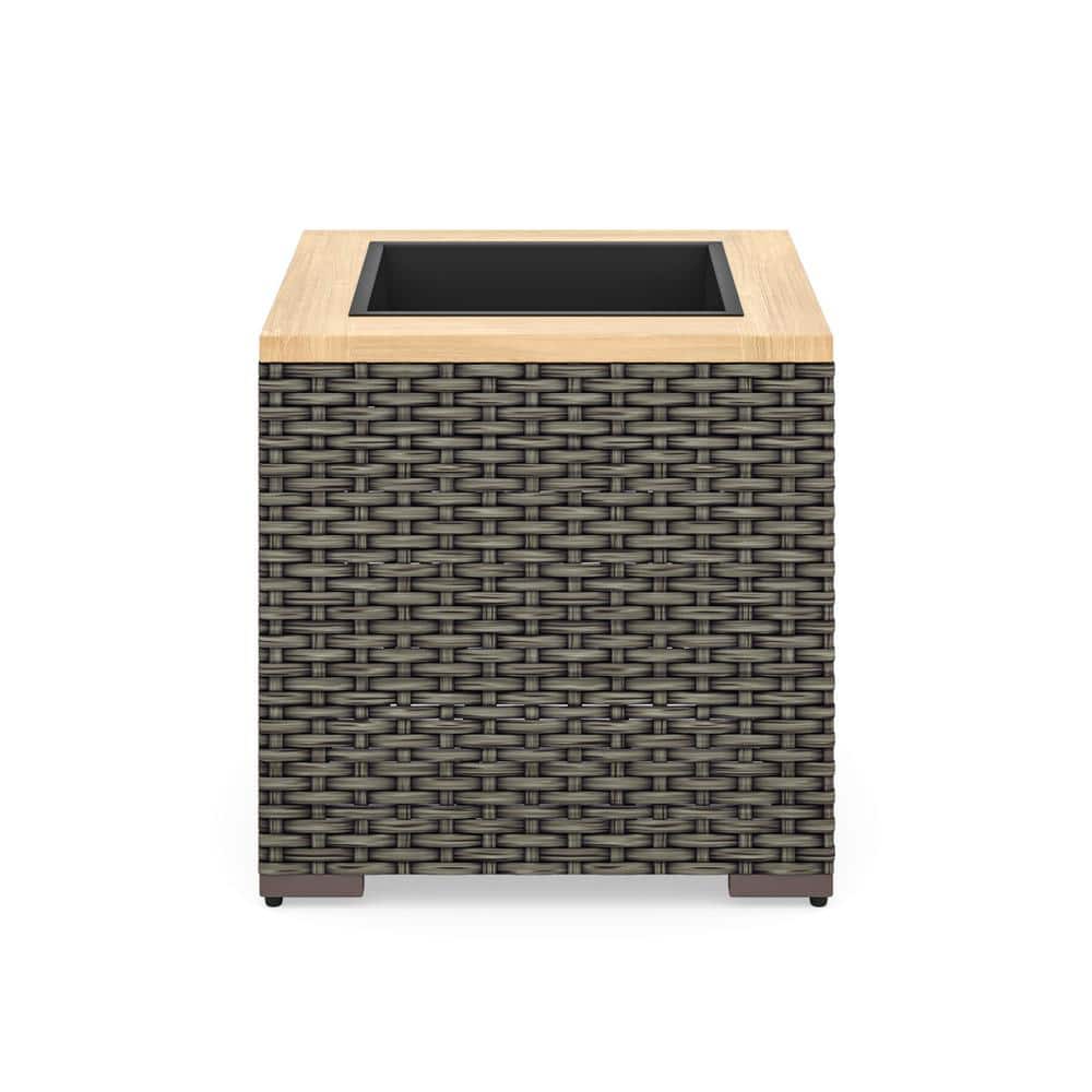 Boca Raton 18" Brown Rattan and Acacia Outdoor Planter