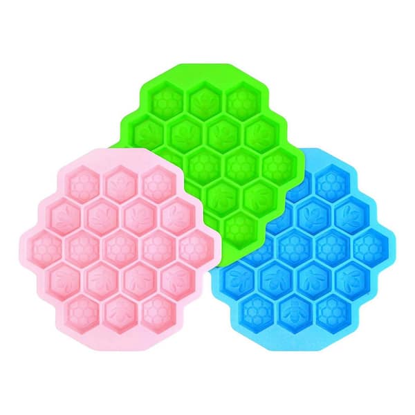LAIFUCAM 3-Pack Honeycomb Bees 19-Cavity Silicone Non-Stick Chocolate Candy Jelly Ice Cube Cake Mold Food Grade