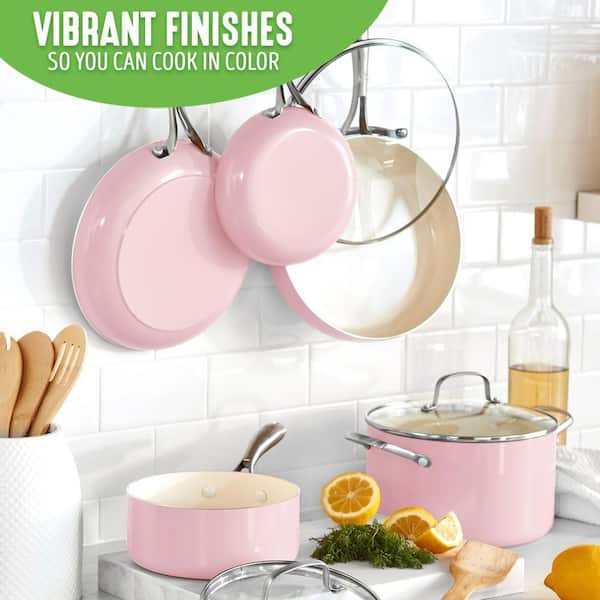 GreenLife Artisan Healthy Ceramic Nonstick, Saucepans Set with Lids, 1qt and 2qt, Soft Pink