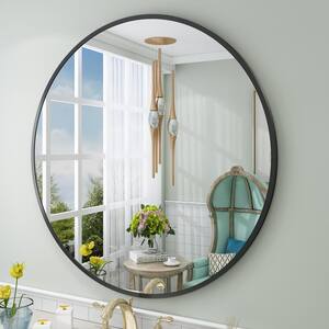 30 in. W x 30 in. H Round Aluminum Alloy Framed French Cleat Mounted Wall Decor Bathroom Vanity Mirror in Matte Black