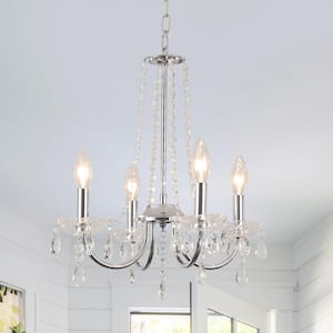 4-Light Gold Bronze Traditional Candle Style Crystal Chandelier for Dining Room Living Room with No Bulbs Included