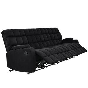 4-Seat Black Microfiber Wall Hugger Storage Reclining Sofa