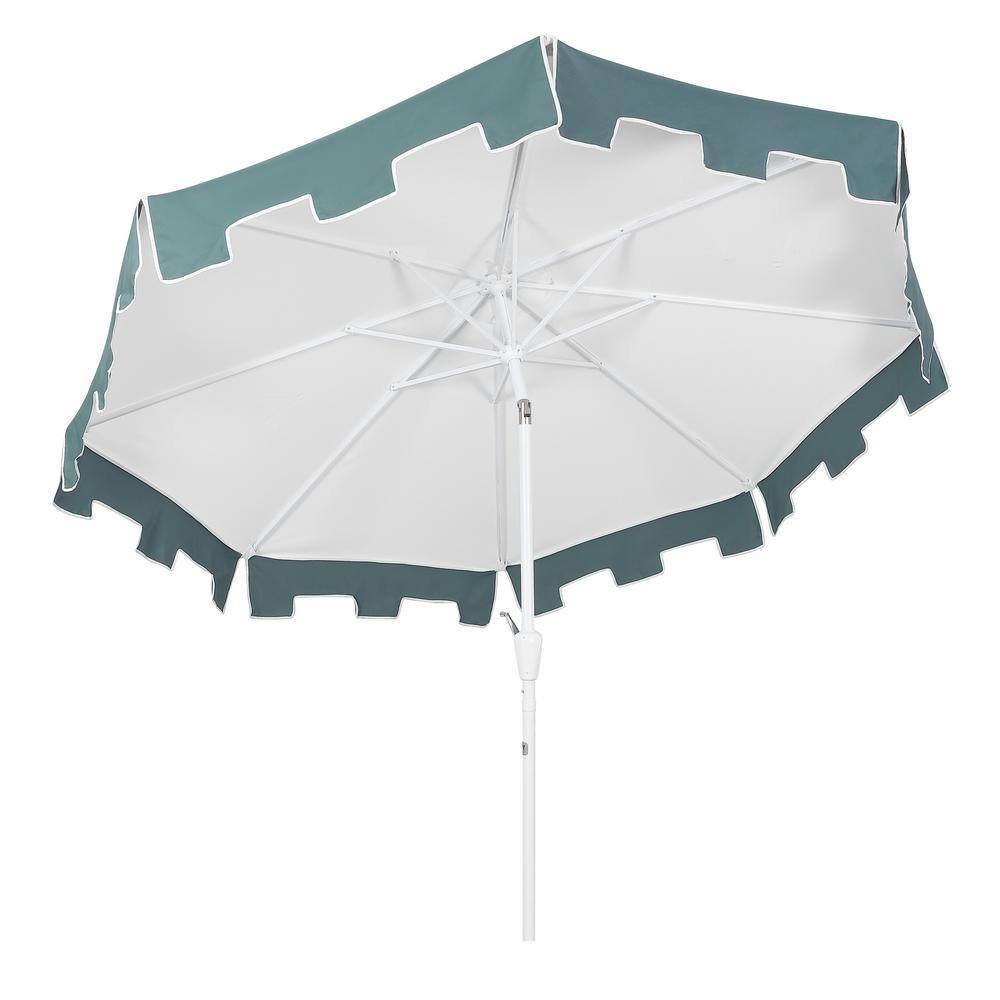 Baiona 9 ft. White and Green Aluminum Patio Umbrella with Auto-Tilt