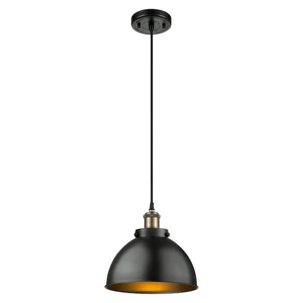 Ballston Urban 60-Watt 1-Light Black Antique Brass Standard Mini Pendant Light with Metal Shade