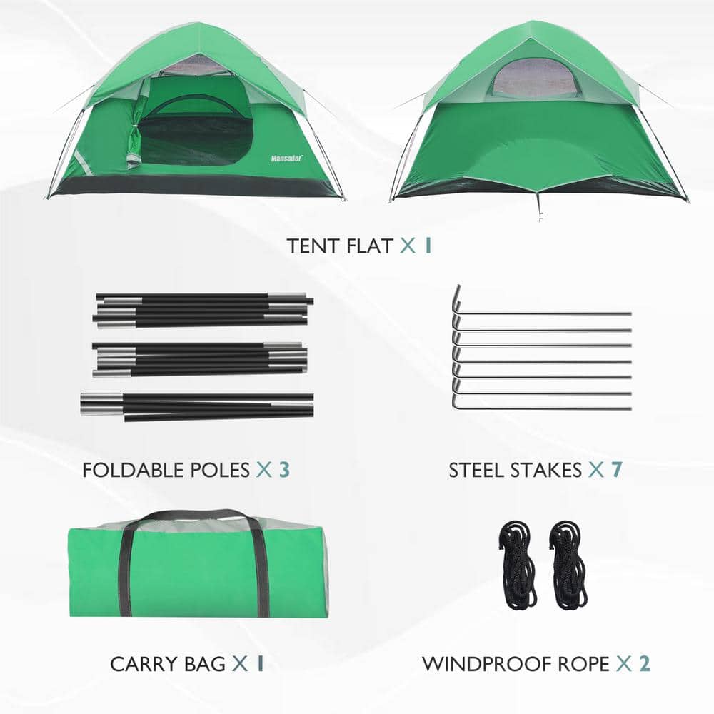 Green Dome 2-Person Three Season Camping Tent with Carry Bag