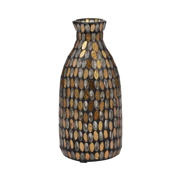 9 in. Bronze Glass Round Glam Mosaic Decorative Vase