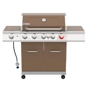 5-Burner Propane Gas Grill in Coffee with Rotisserie Kit