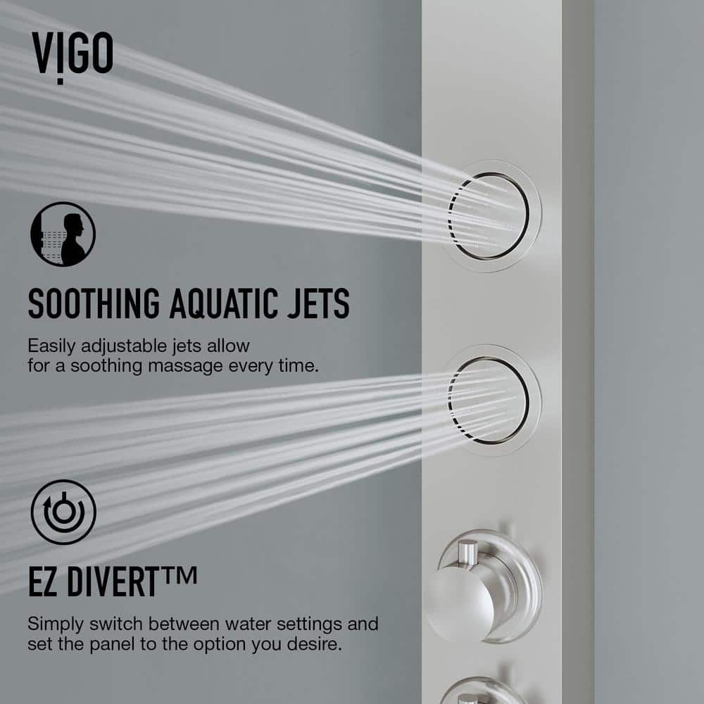 Bowery Stainless Steel 58" Shower Panel with Jets and Tub Filler
