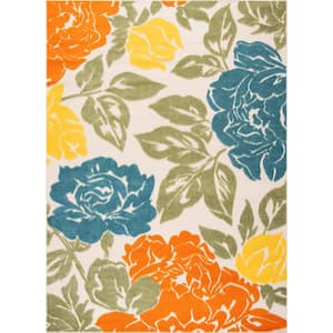 Oasis Gold 8 ft. x 10 ft. Floral Indoor/Outdoor Area Rug