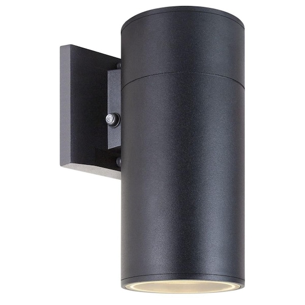 Enhanced 9 in. Black Dusk to Dawn Indoor/Outdoor Hardwired Integrated LED Cylinder Sconce with No Bulb Included