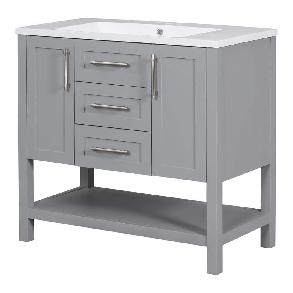 36 in. W. x 17.9 in D x 34 in. H Single Sink Freestanding Bath Vanity in Gr
