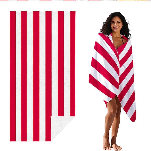 Red Microfiber Cabana Stripe Beach Towel 30 in. x 60 in.