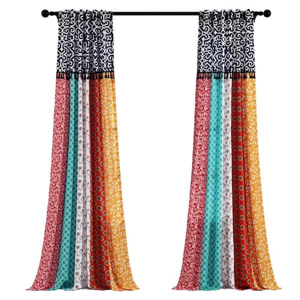 Unbranded Orange/Navy Striped Rod Pocket Room Darkening Curtain - 45 in. W x 84 in. L (Set of 2)