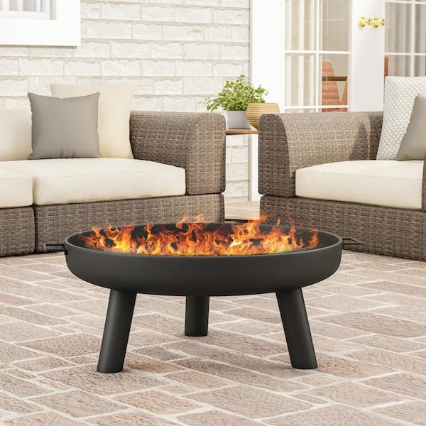 27.5 in. W x 13.5 in. H Round Steel Wood Burning Outdoor Fire Pit with Storage Cover