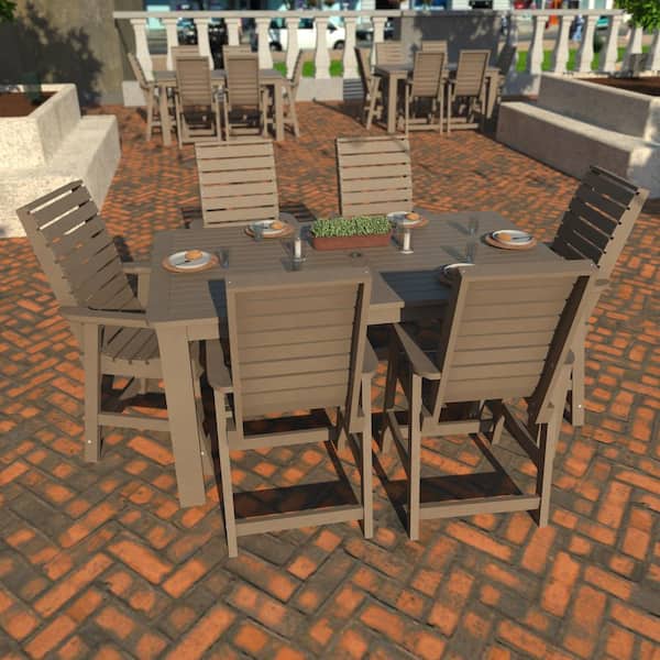 Glennville Woodland Brown Plastic Outdoor Counter Height Dining Set in Woodland Brown (Set of 6)