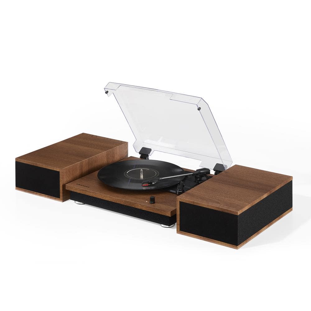 Walnut Belt Drive Bluetooth Vinyl Record Player with Modular Speakers