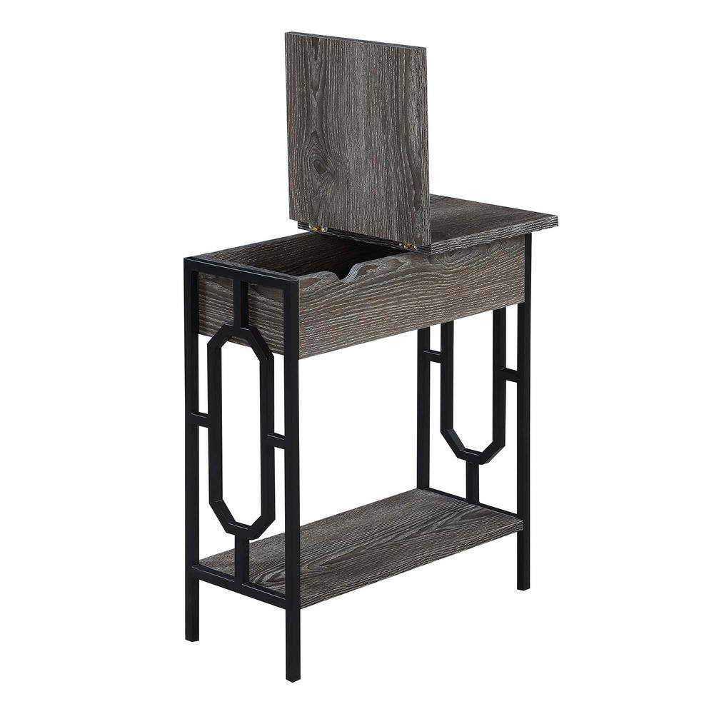 Weathered Gray Wood and Black End Table with Charging Station