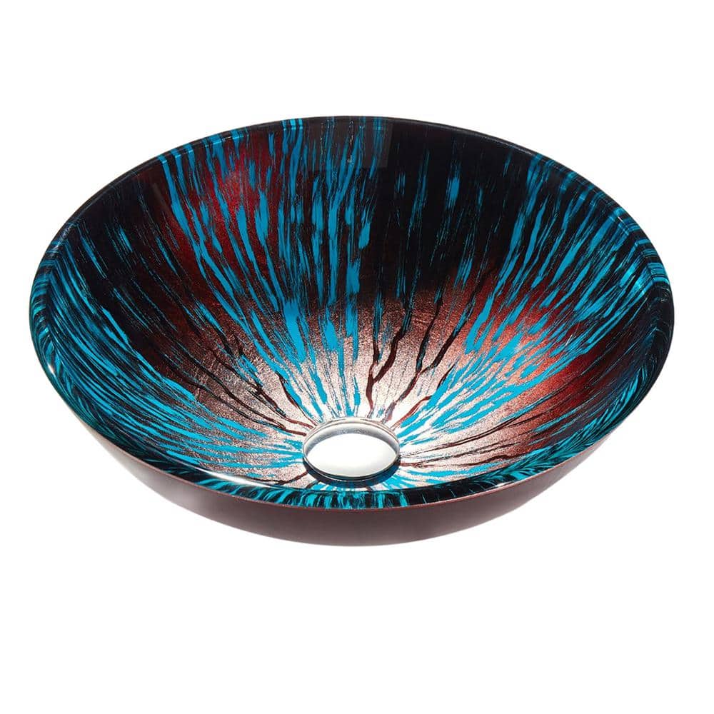 Bellissima Round Glass Vessel Bathroom Sink with Stellar Burst Finish