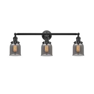 Bell 30 in. 3-Light Oil Rubbed Bronze Vanity Light with Plated Smoke Glass Shade