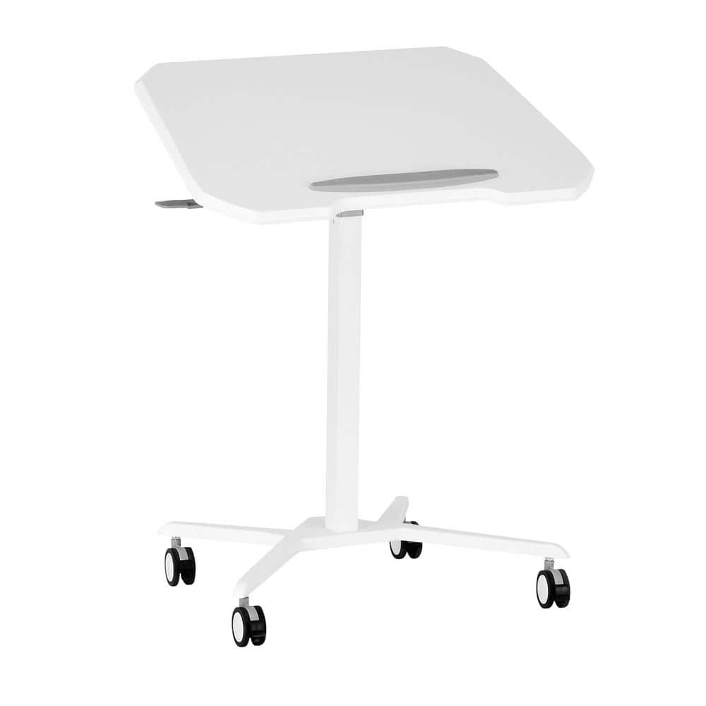 White Adjustable Height Mobile Laptop Stand with Steel Frame