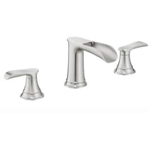 Waterfall Double Handle 3-Hole 8 in. Widespread Bathroom Faucet with Pop Up Drain in Brushed Nickel