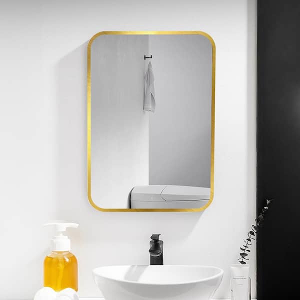 Unbranded 20 in.W x 28 in. H Rectangular Aluminum Framed Wall Mounted Bathroom Vanity Mirror in Gold