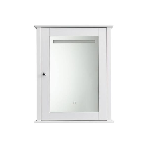 ANGELES HOME 24 in. W. x 6.3 in. D x 29.5 in. H Bathroom Storage Wall Cabinet with Fog-free Lighted Mirror in White