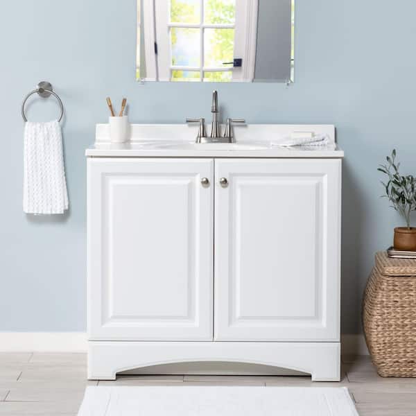 37 in. Single Sink White Bath Vanity with Cultured Marble Top (Assembled)