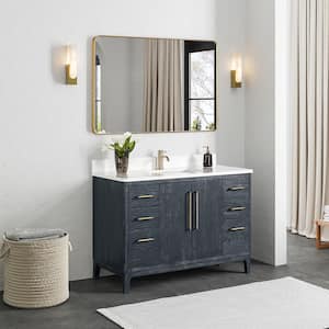 Gara 48 in.W x 22 in.D x 33.9 in.H Single Sink Bath Vanity in Blue with White Grain Composite Stone Top and Mirror